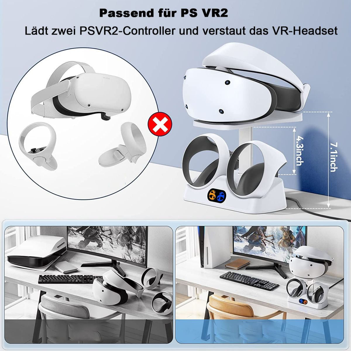 TADOW PSVR2 Ladestation, Ladestation für mit Griff Ladestation Controller, mit PS VR2 Headset Ständer