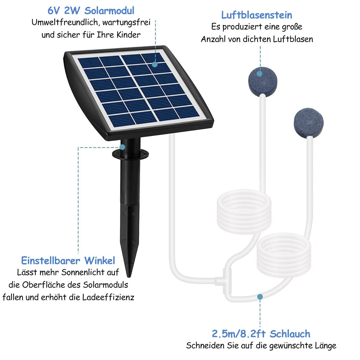 Belüftungspumpe, Solarpumpe Schwarz DEDOM Solar-Teichbelüfter,Solar-Sauerstoffpumpen,Springbrunnen-Luftpumpe