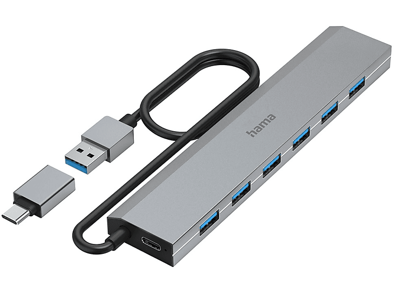 USB-Hub, 7 Ports, HAMA Grau