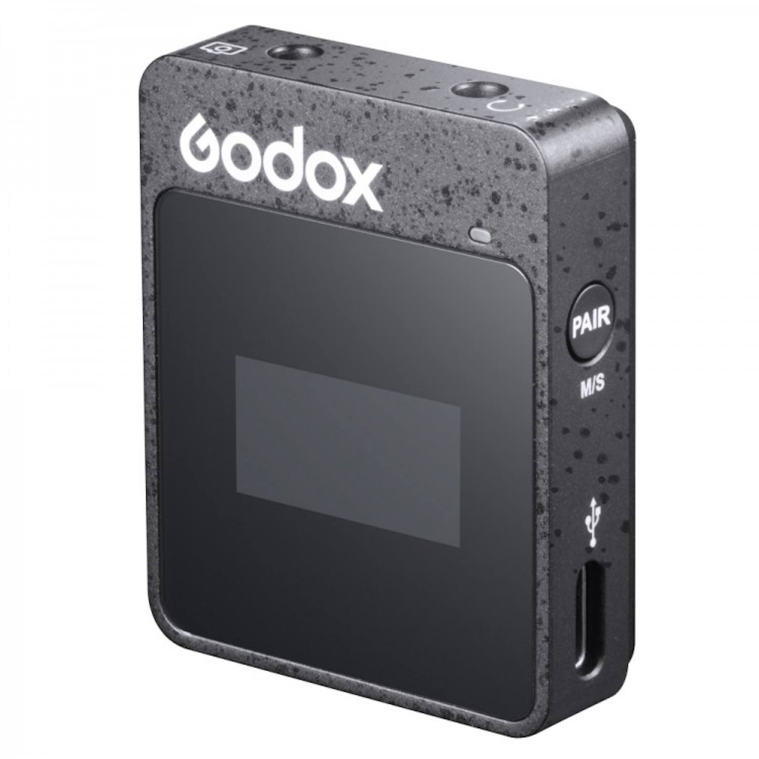 Un appareil Godox noir avec un écran, des boutons et un port USB. Le logo Godox est visible.