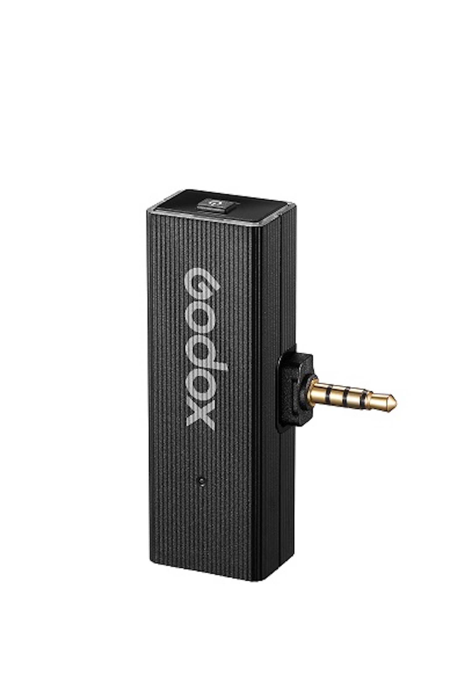 Récepteur audio rectangulaire noir avec une prise dorée. Le mot 'godox' est visible.
