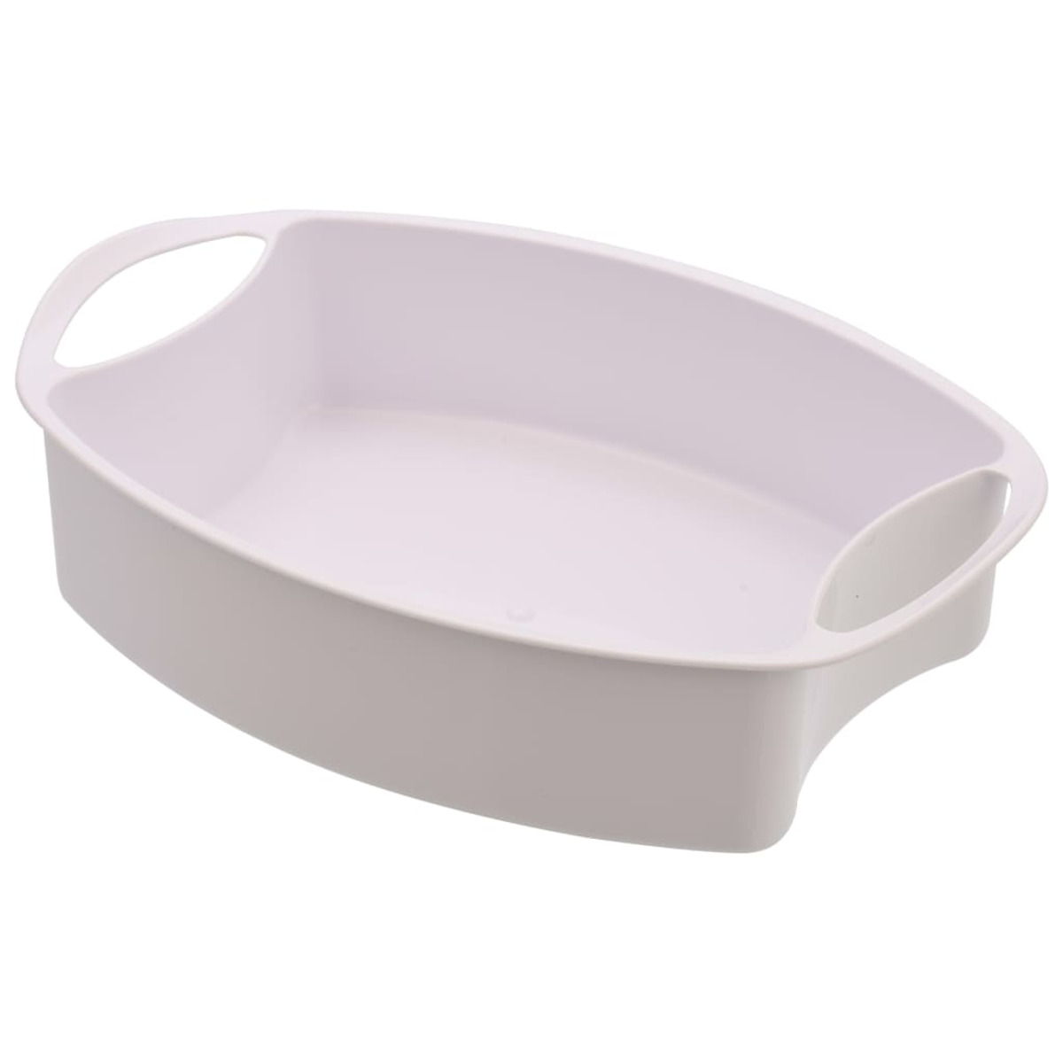 Białe prostokątne naczynie do pieczenia z uchwytami. Białe tło.