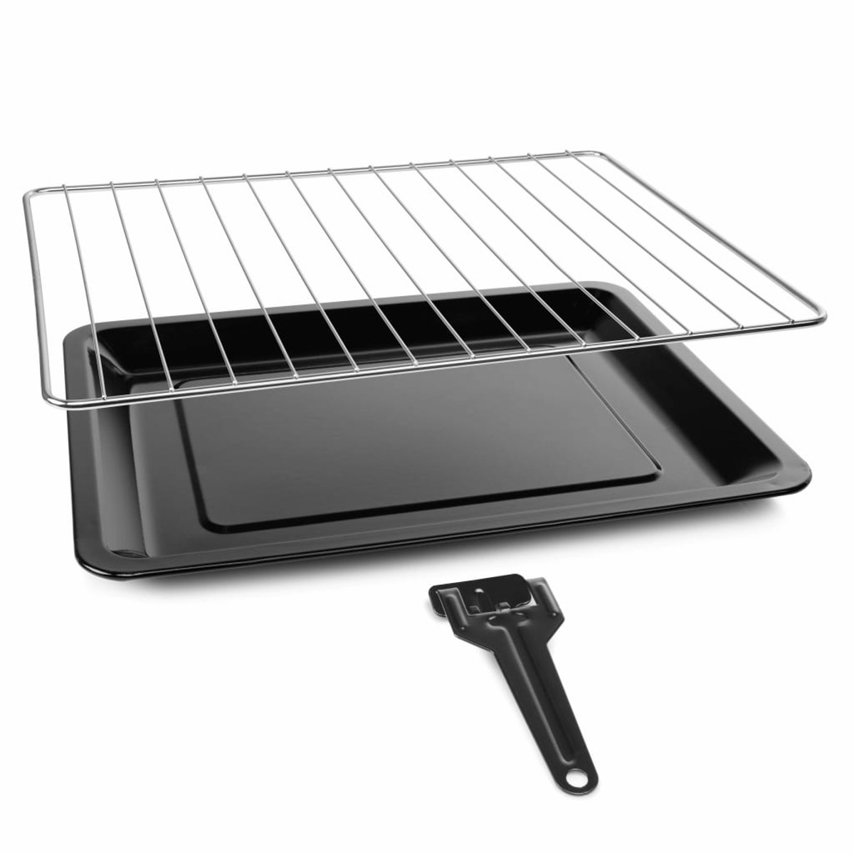 Czarna blacha i ruszt do pieczenia z czarną szpatułką.