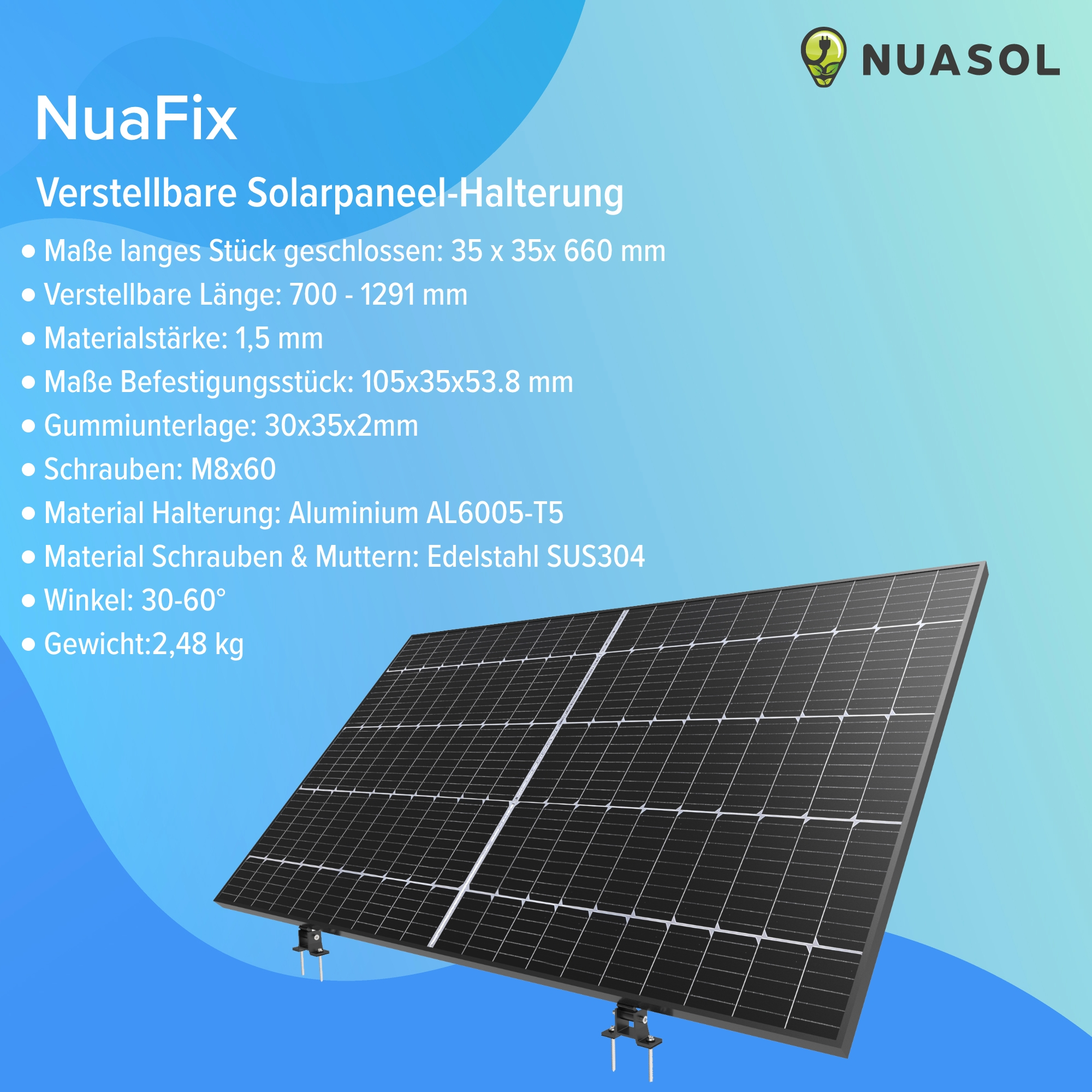 NUASOL Verstellbare Halterung Grad 30-60 Halterungs-Set - Silber Solar