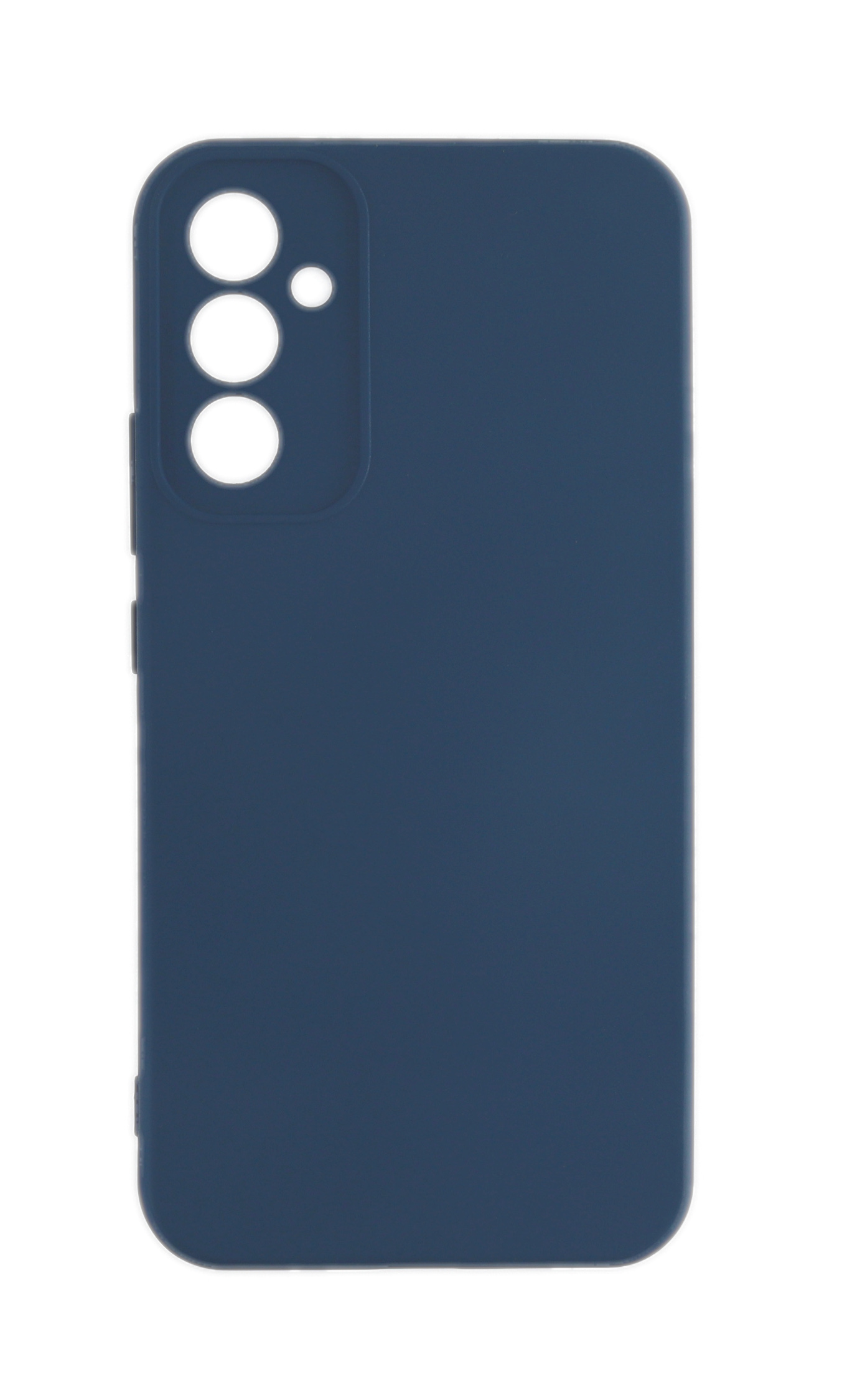 Eine blaue Handyhülle auf weißem Hintergrund. Die Hülle hat einen Kameraausschnitt.