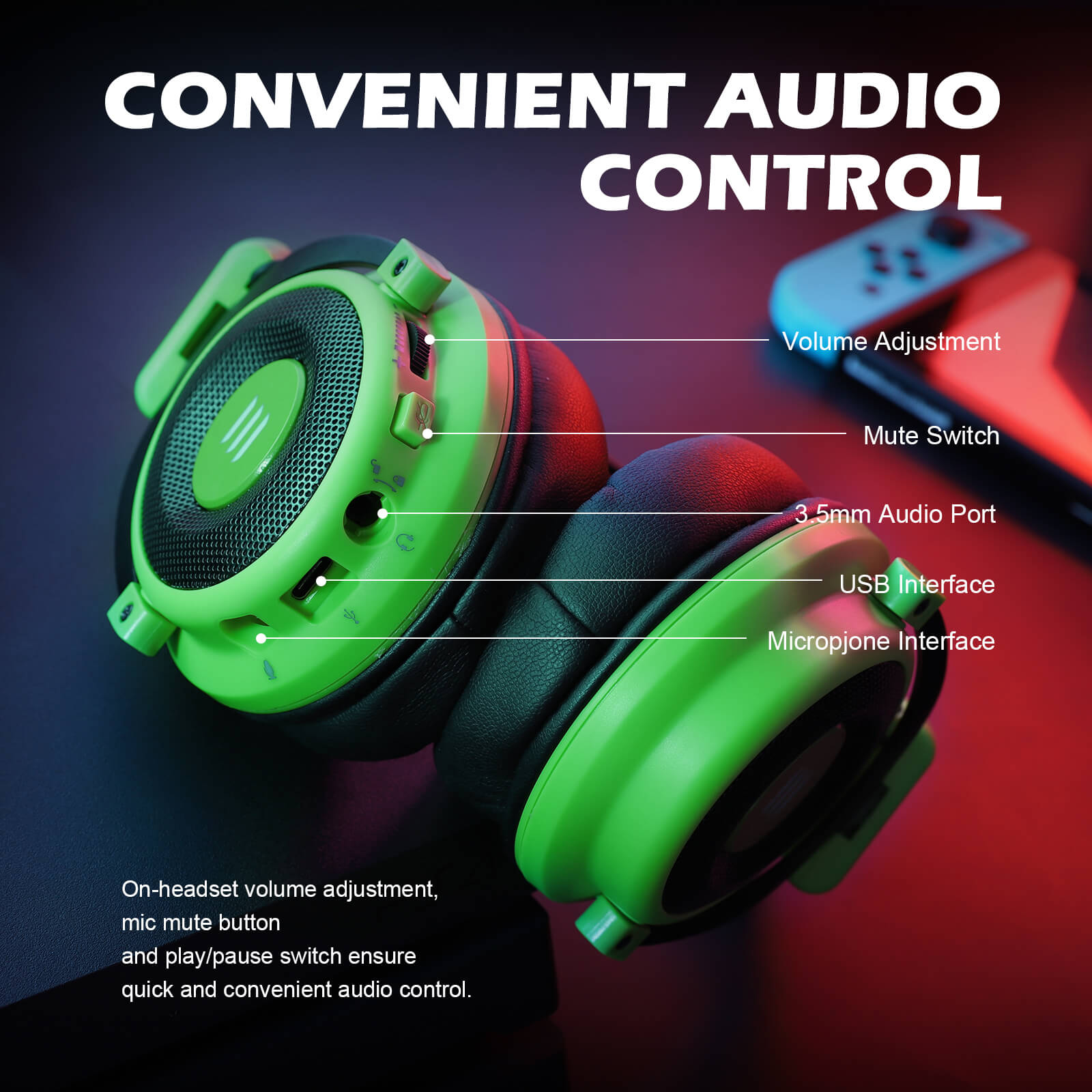 Gaming EKSA-TRADE Headset Over-ear Headset, E900pro Gaming Green