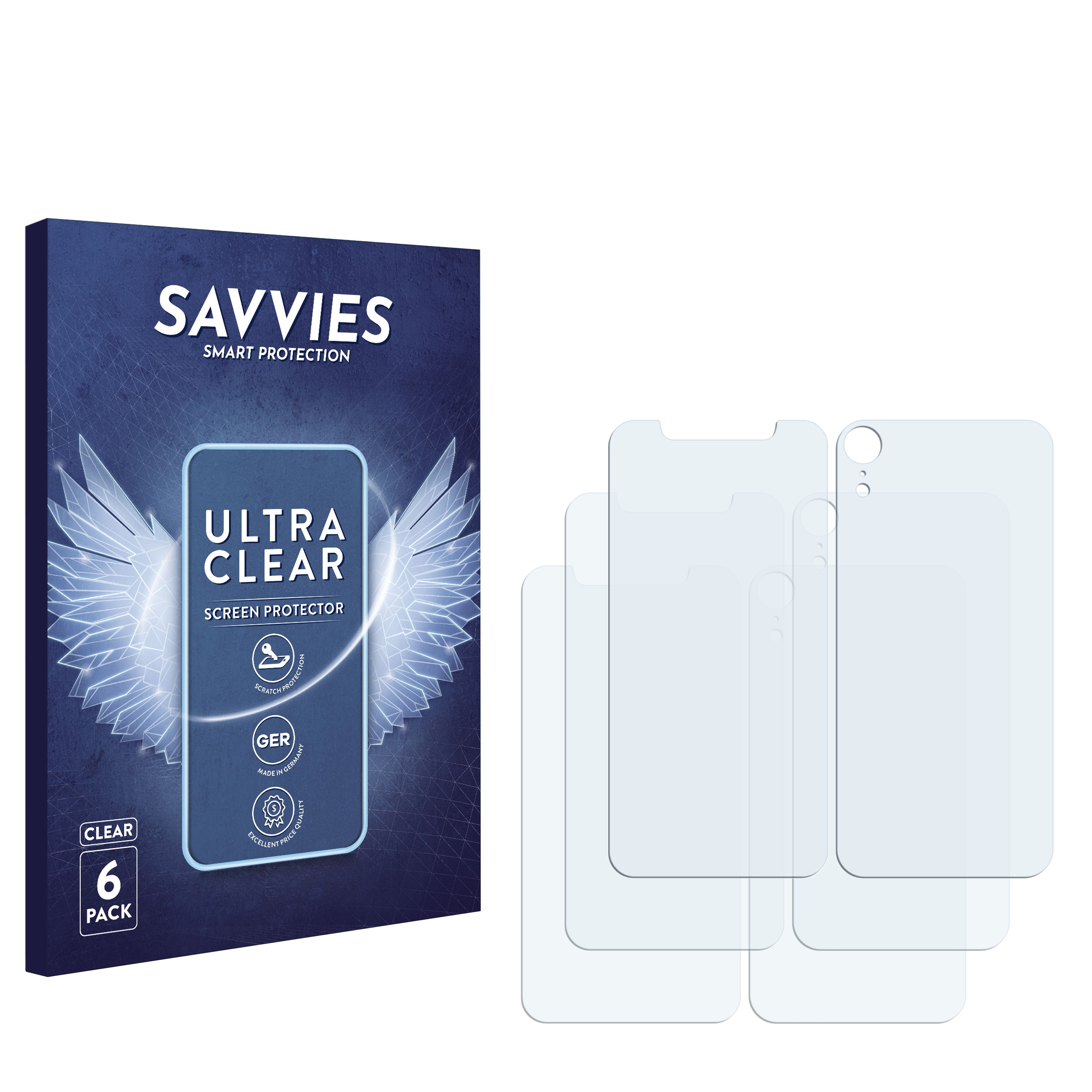 SAVVIES 6x iPhone Apple Schutzfolie(für XR) klare