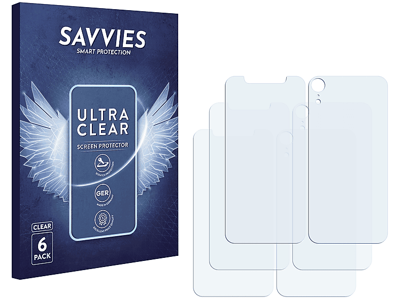 SAVVIES 6x klare Apple iPhone Schutzfolie(für XR)