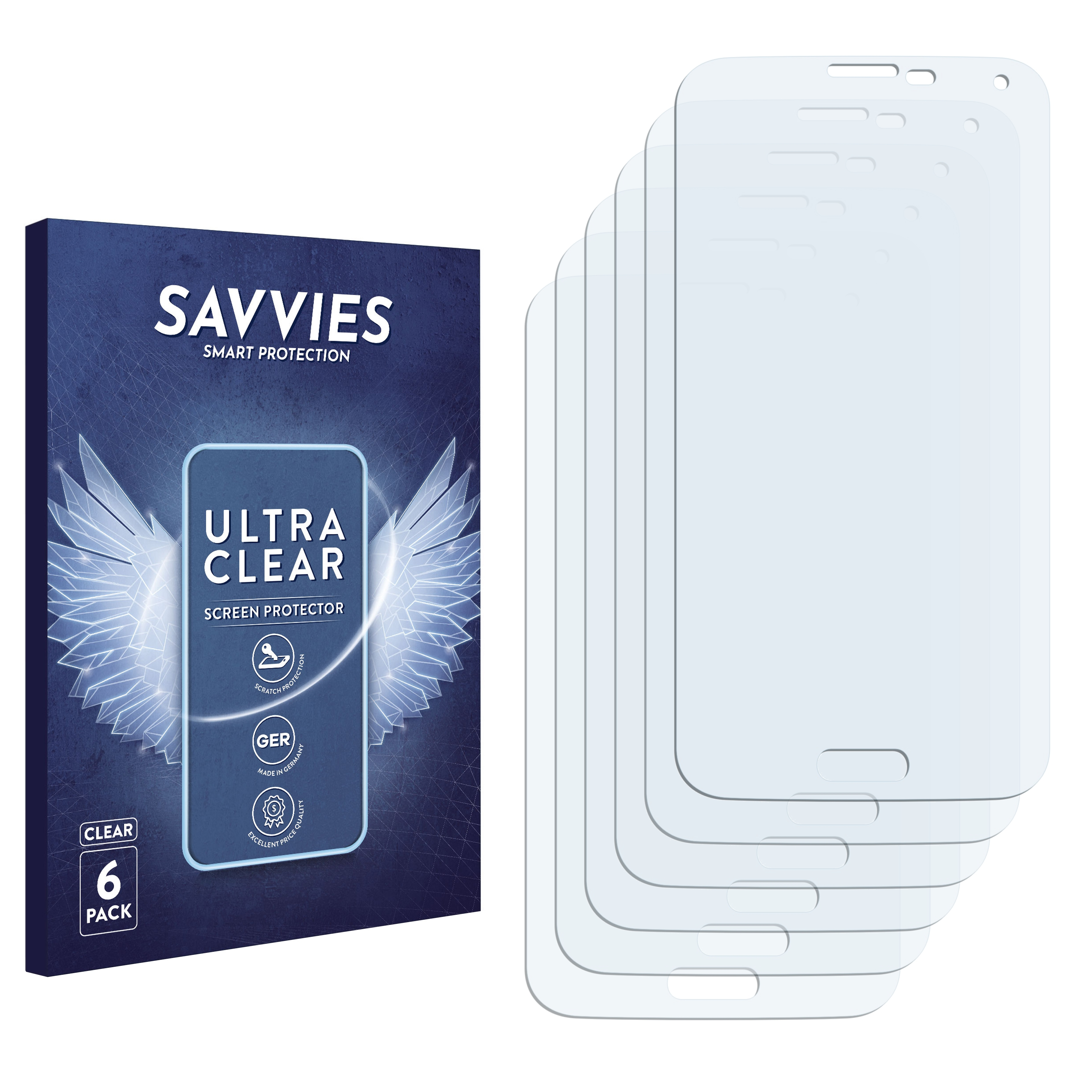 SAVVIES 6x klare Schutzfolie(für Samsung Plus) S5 Galaxy