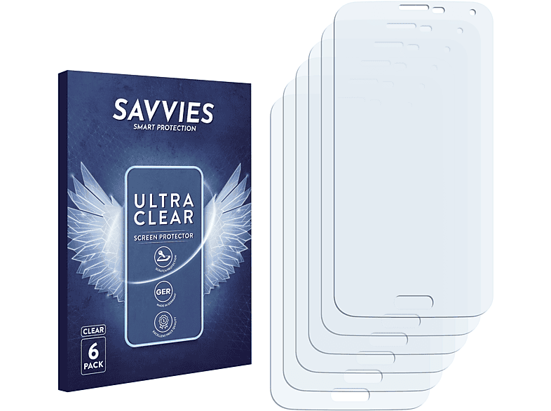 SAVVIES 6x klare Schutzfolie(für Samsung Galaxy S5 SM-G900I SM-G900F)