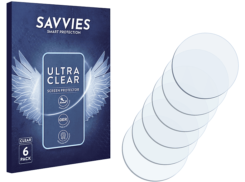 SAVVIES 6x klare Schutzfolie(für Universal Armbanduhren (Kreisrund, ø: 23 mm))