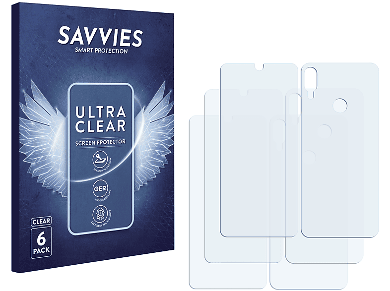 SAVVIES 6x klare Schutzfolie(für Xiaomi Redmi Note 7 Pro)