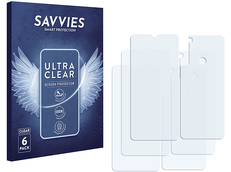 SAVVIES 6x klare Schutzfolie(für Xiaomi Redmi Note 8T)