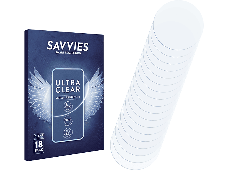 SAVVIES 18x klare Schutzfolie(für Universal mm)) (Kreisrund, Armbanduhren ø: 51