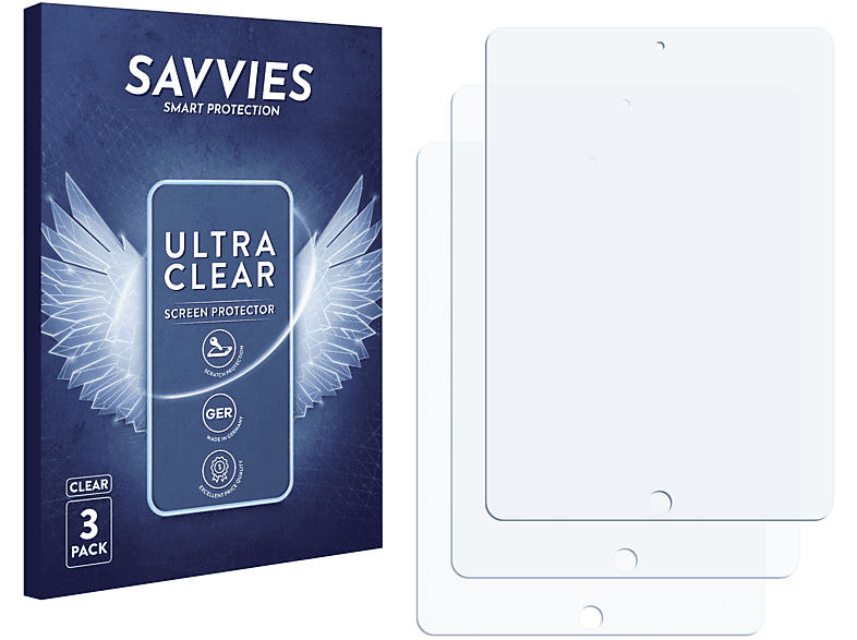 SAVVIES 3x klare Schutzfolie(für Apple iPad 9.7 2017 (5. Gen.))