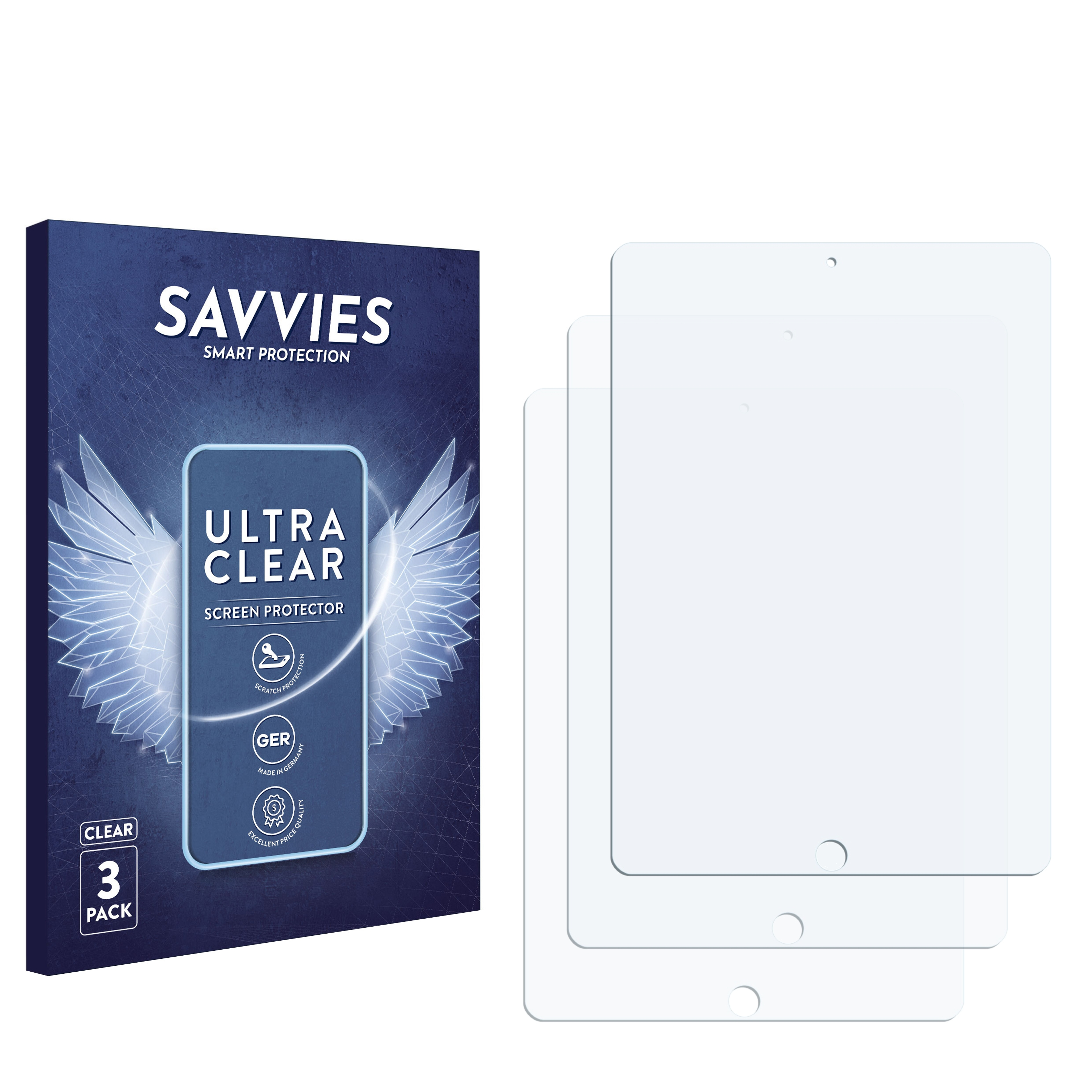 Apple 3x Air klare iPad SAVVIES Gen.)) Schutzfolie(für 2019 (3.