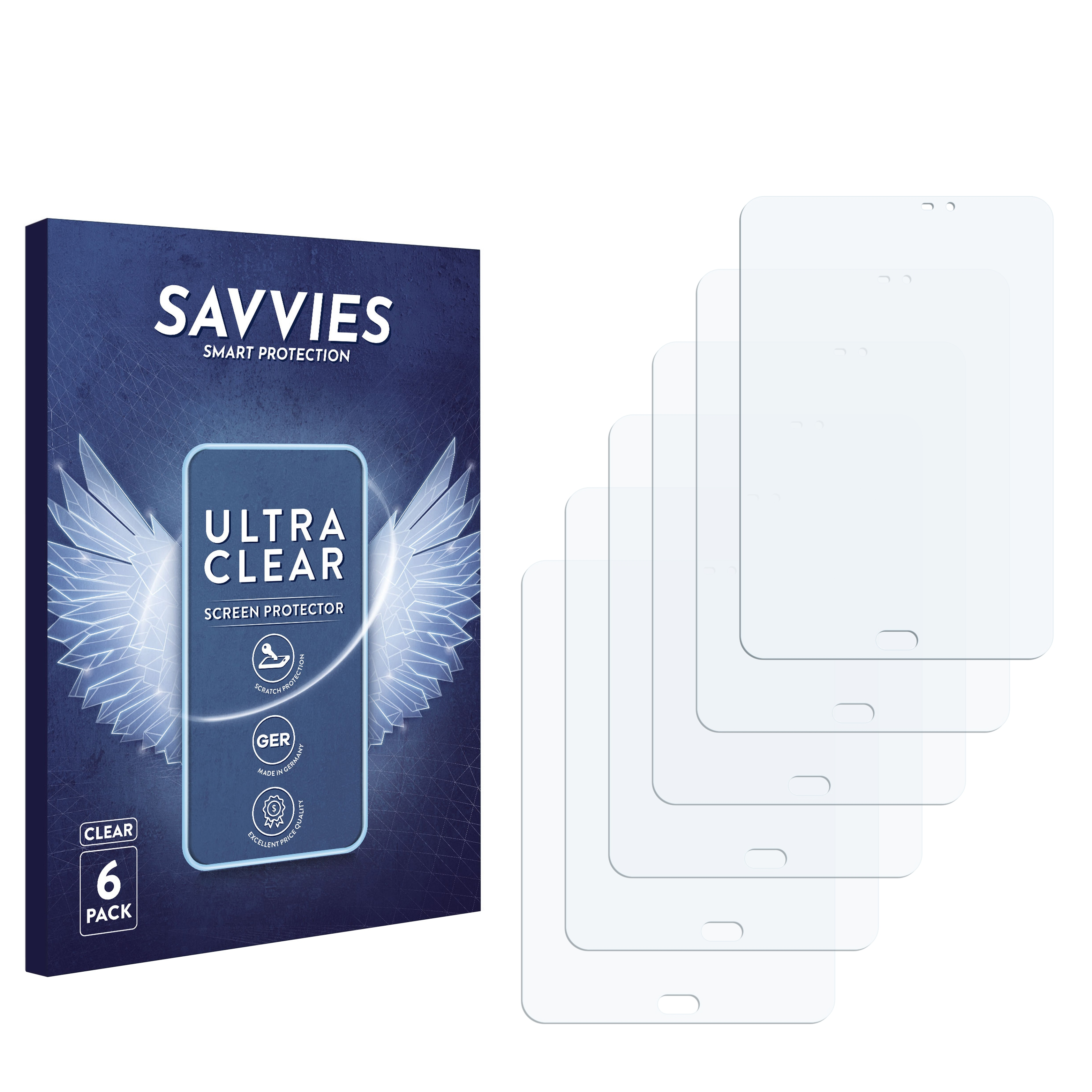 SAVVIES 6x klare 8.0 Galaxy Schutzfolie(für Samsung WiFi) S2 Tab Tab