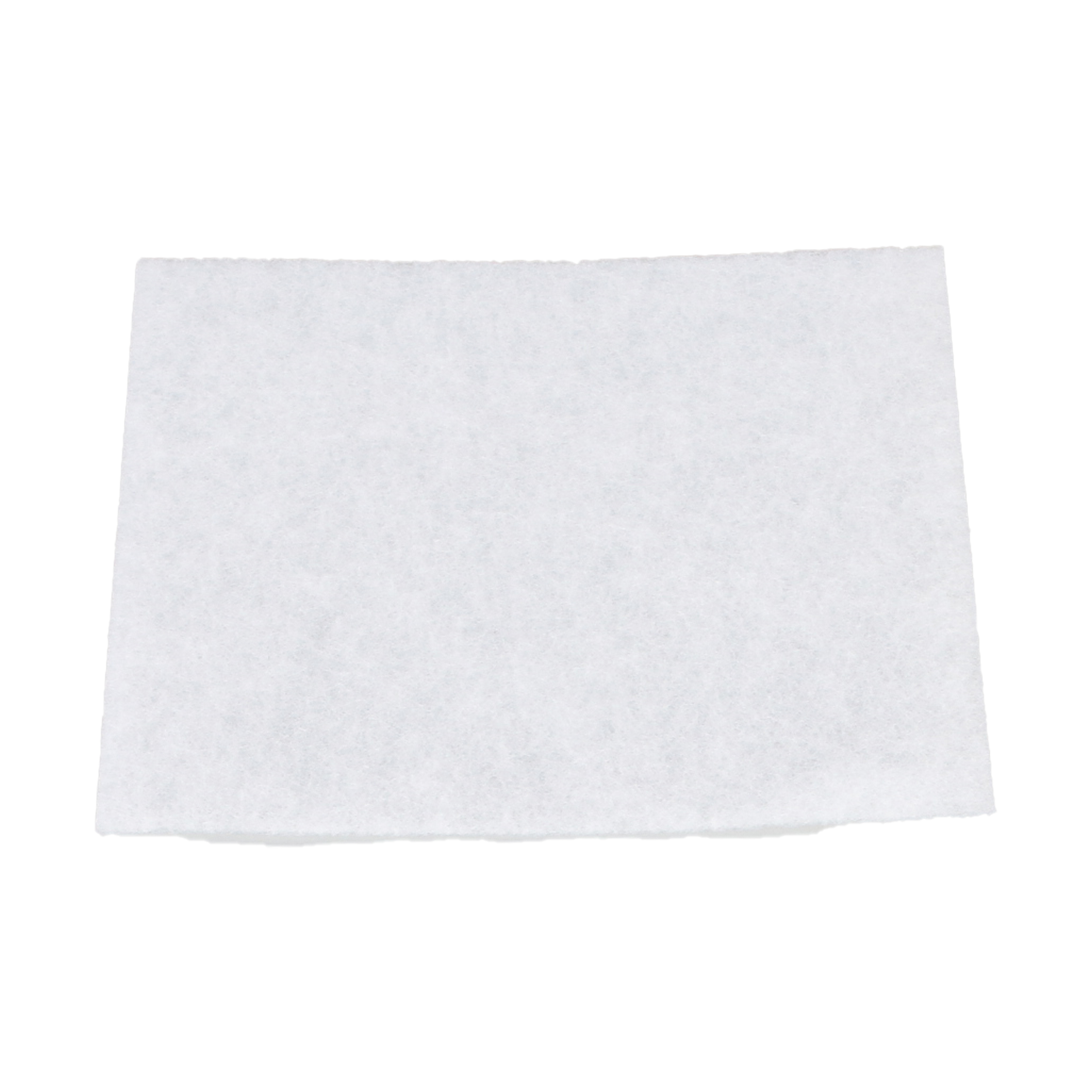 Ein rechteckiger weißer Filter, isoliert auf weißem Hintergrund. Es scheint aus filzähnlichem Material zu bestehen.