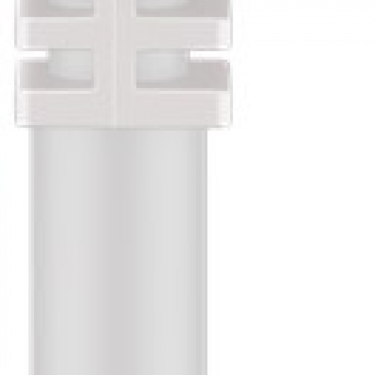 Biały, cylindryczny obiekt z górną częścią w kształcie kratki, na białym tle.