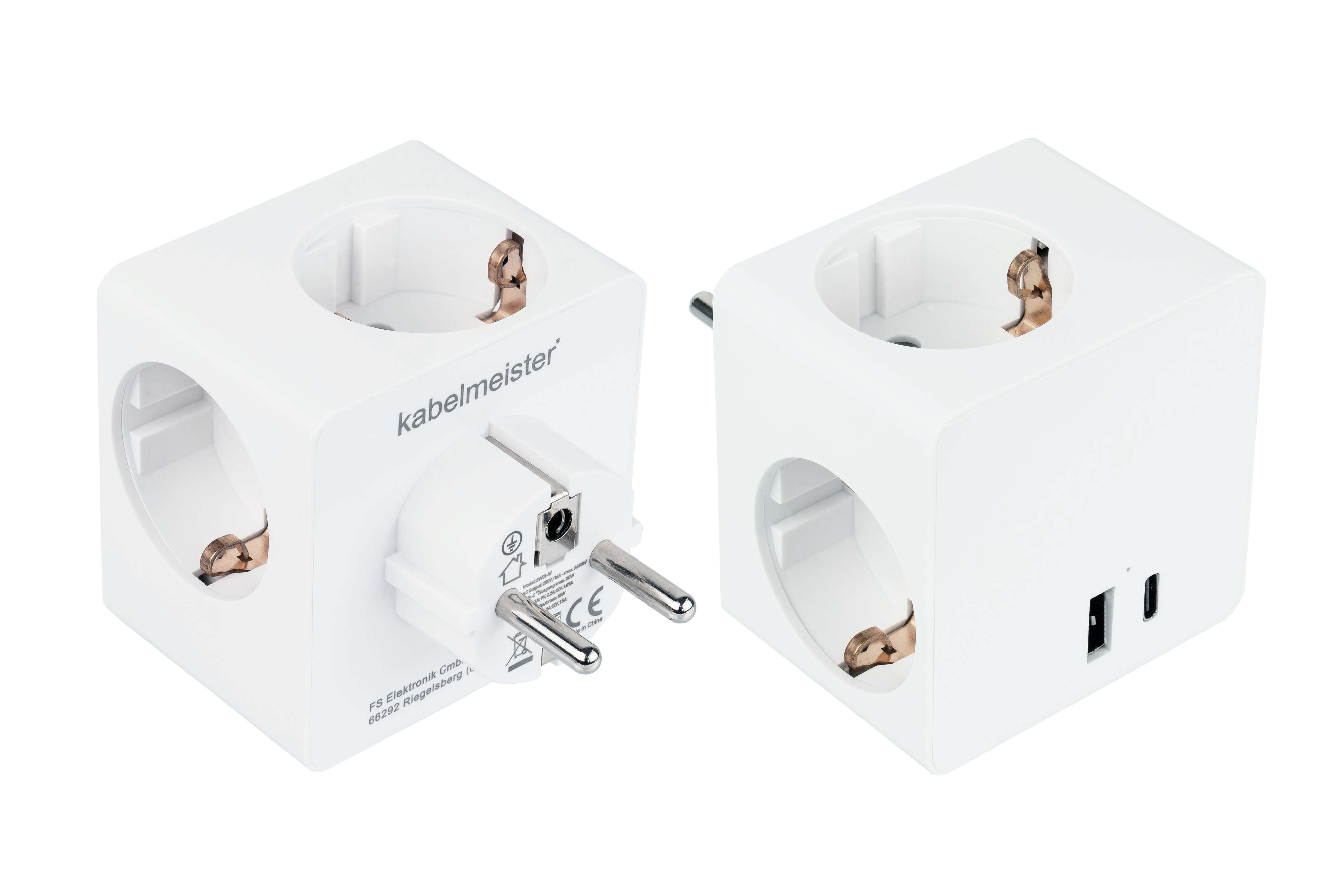3x Steckdosenwürfel mit Schutzkontakt-Buchse, Mehrfachstecker KABELMEISTER USB-C™
