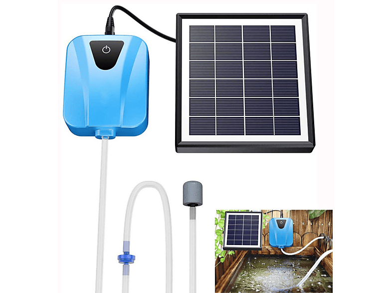 DEDOM Sauerstoffpumpe,Solarmodul,Teichbelüfter Luftpumpe,für Garten Teich Aquarium Belüftungspumpe, Blau