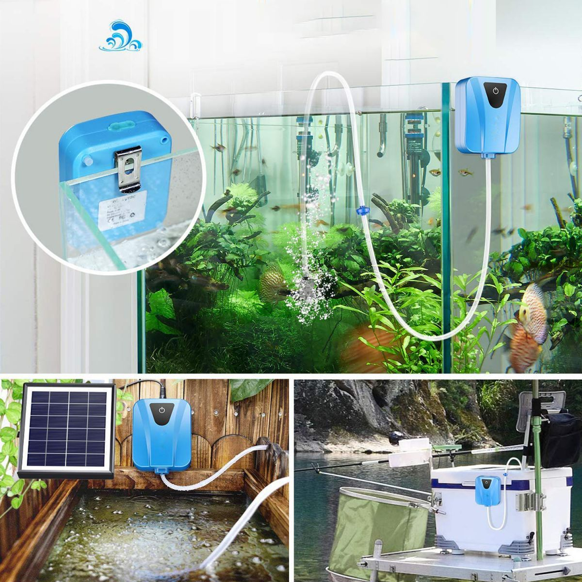 Teich Aquarium DEDOM Luftpumpe,für Belüftungspumpe, Garten Sauerstoffpumpe,Solarmodul,Teichbelüfter Blau