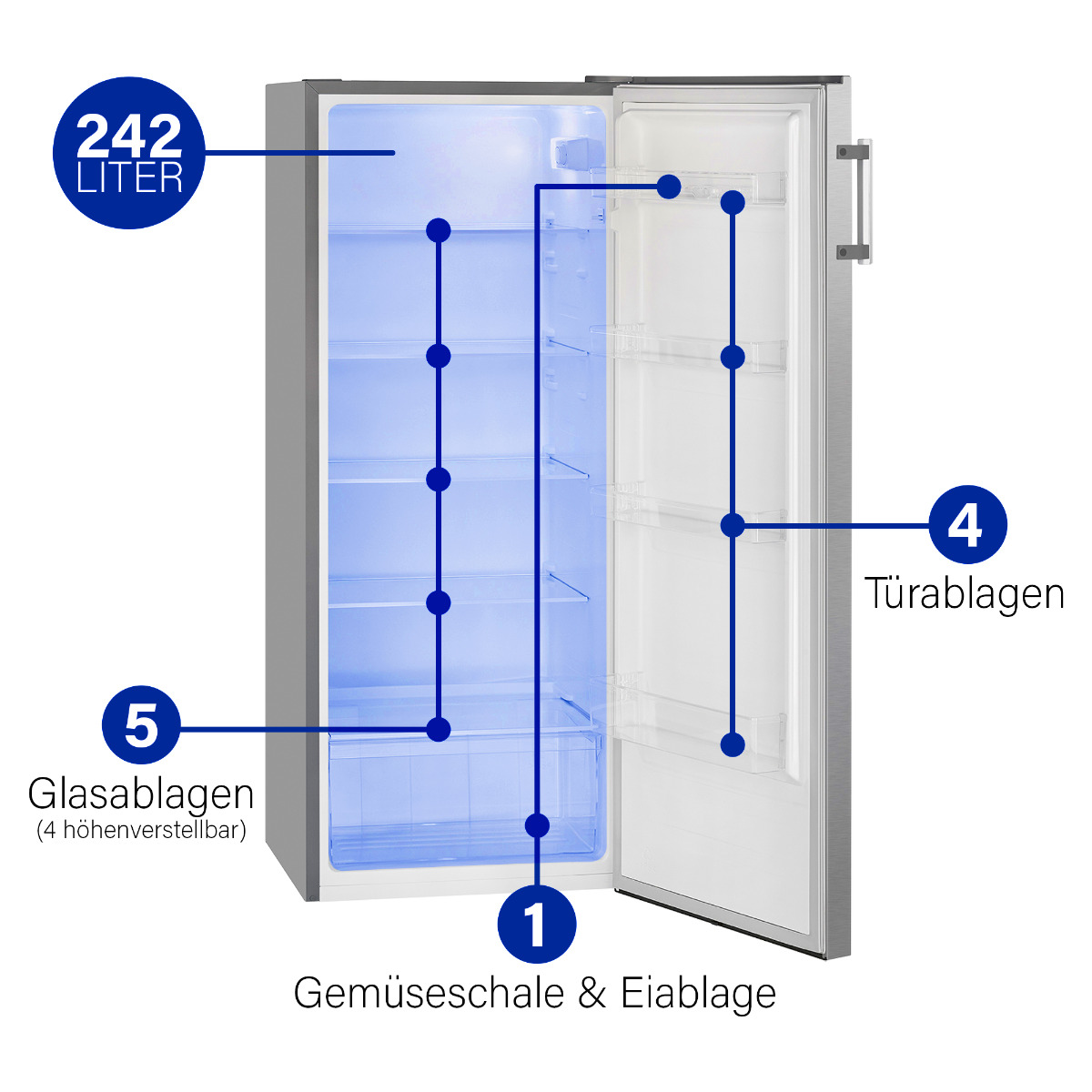 BOMANN VS 7316.1 Kühlschrank (E, hoch, Silber) cm 143,4