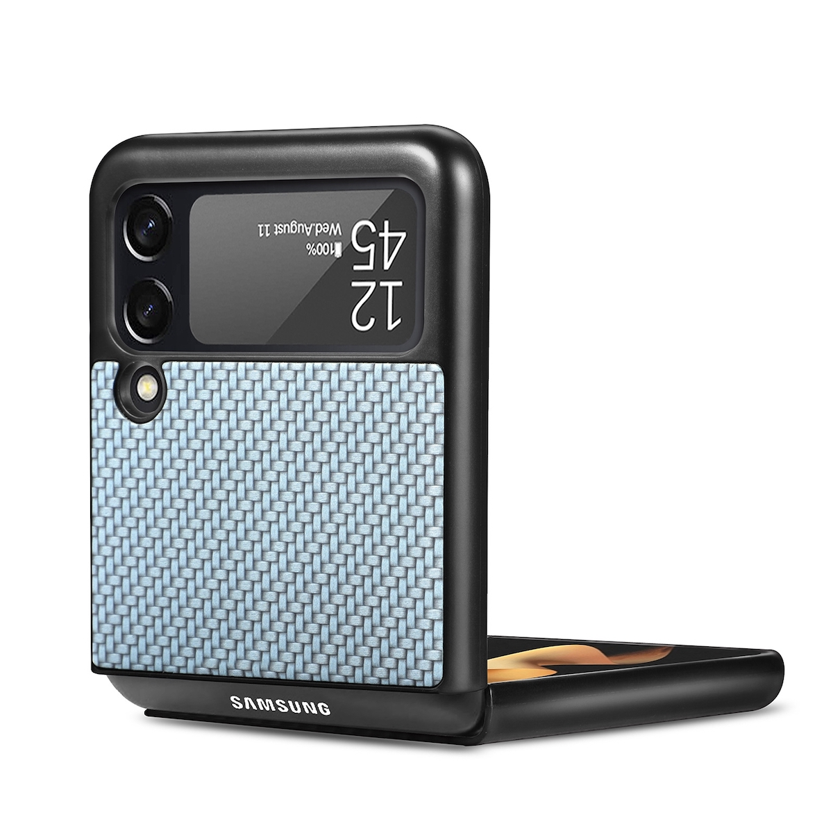 Tasche Quermuster, Blau Design Flip4, mit Cover, WIGENTO Flip Samsung, Galaxy Z Struktur