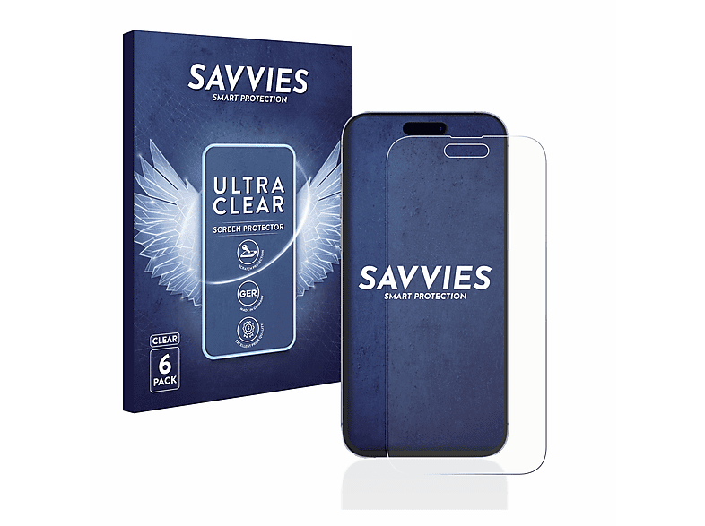 SAVVIES 6x klare Schutzfolie(für Apple iPhone 14 Pro Max)