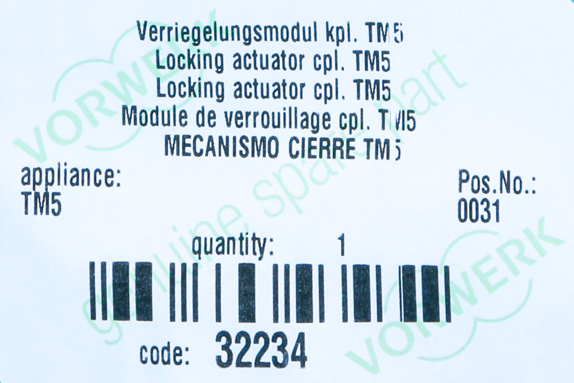 Ein Etikett mit Text in mehreren Sprachen, einschließlich eines Barcodes.