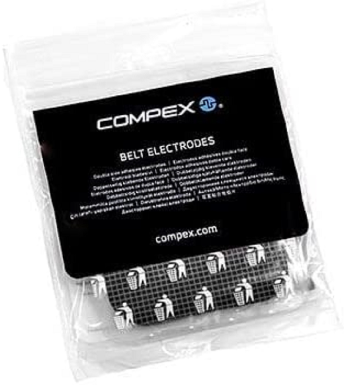 Packung Compex-Gurtelektroden in einer transparenten Verpackung.