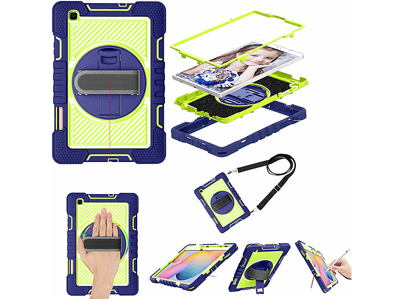 WIGENTO Hybrid Outdoor Tasche Cover, Full Cover, Samsung, Galaxy Tab A7 Lite 2021 8.7, Blau / Grün