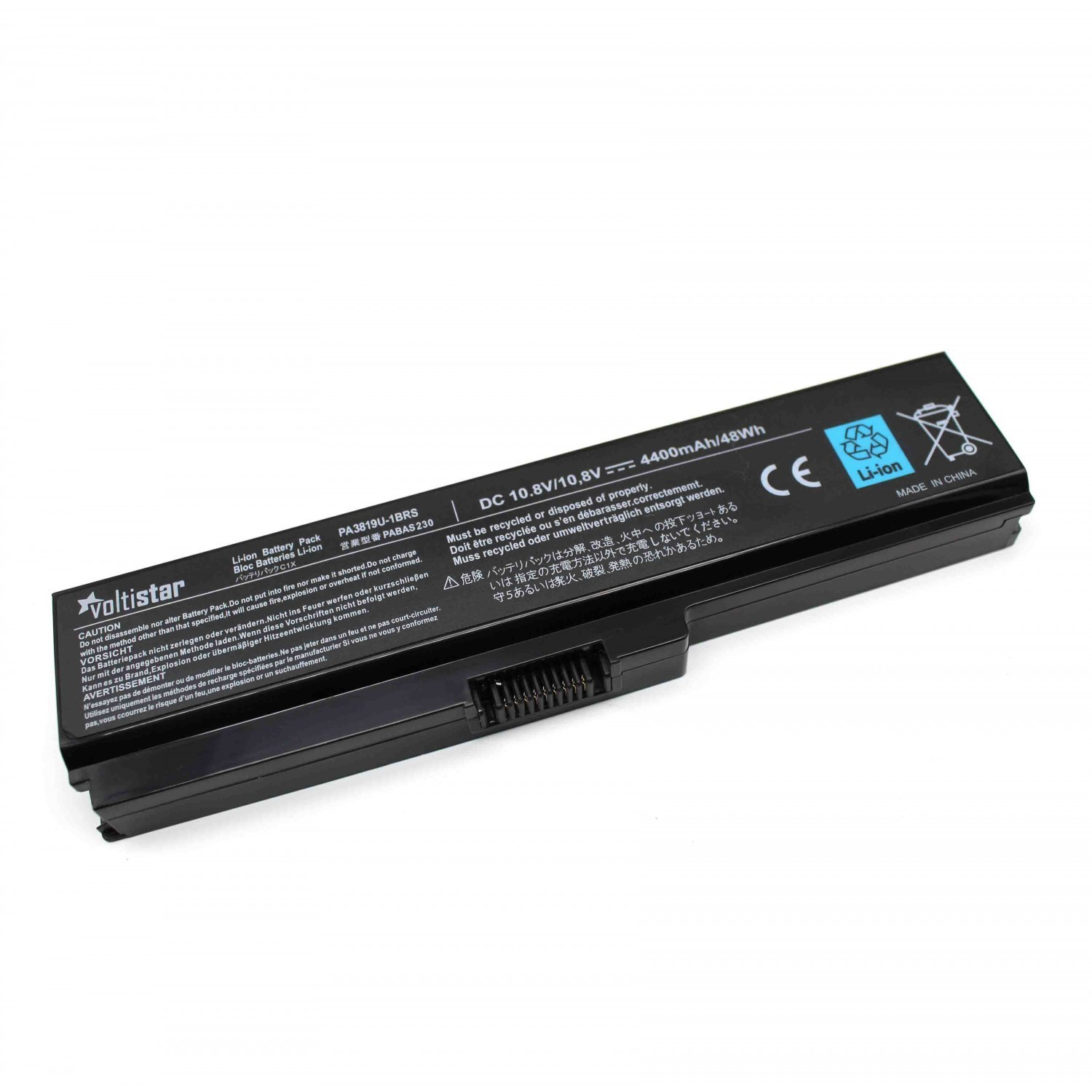 Batería para portátil. Negro y plateado, con texto y etiquetas. DC 10.8V 4400mAh es visible.