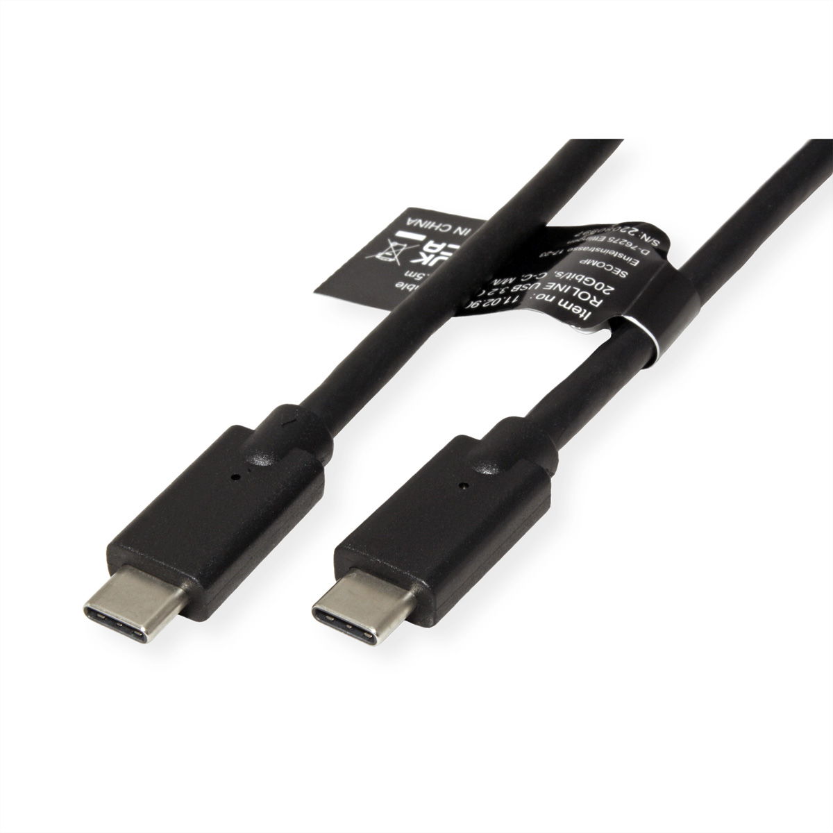 Zwei schwarze USB-C-Kabel mit Anschlüssen, Nahaufnahme auf weißem Hintergrund.