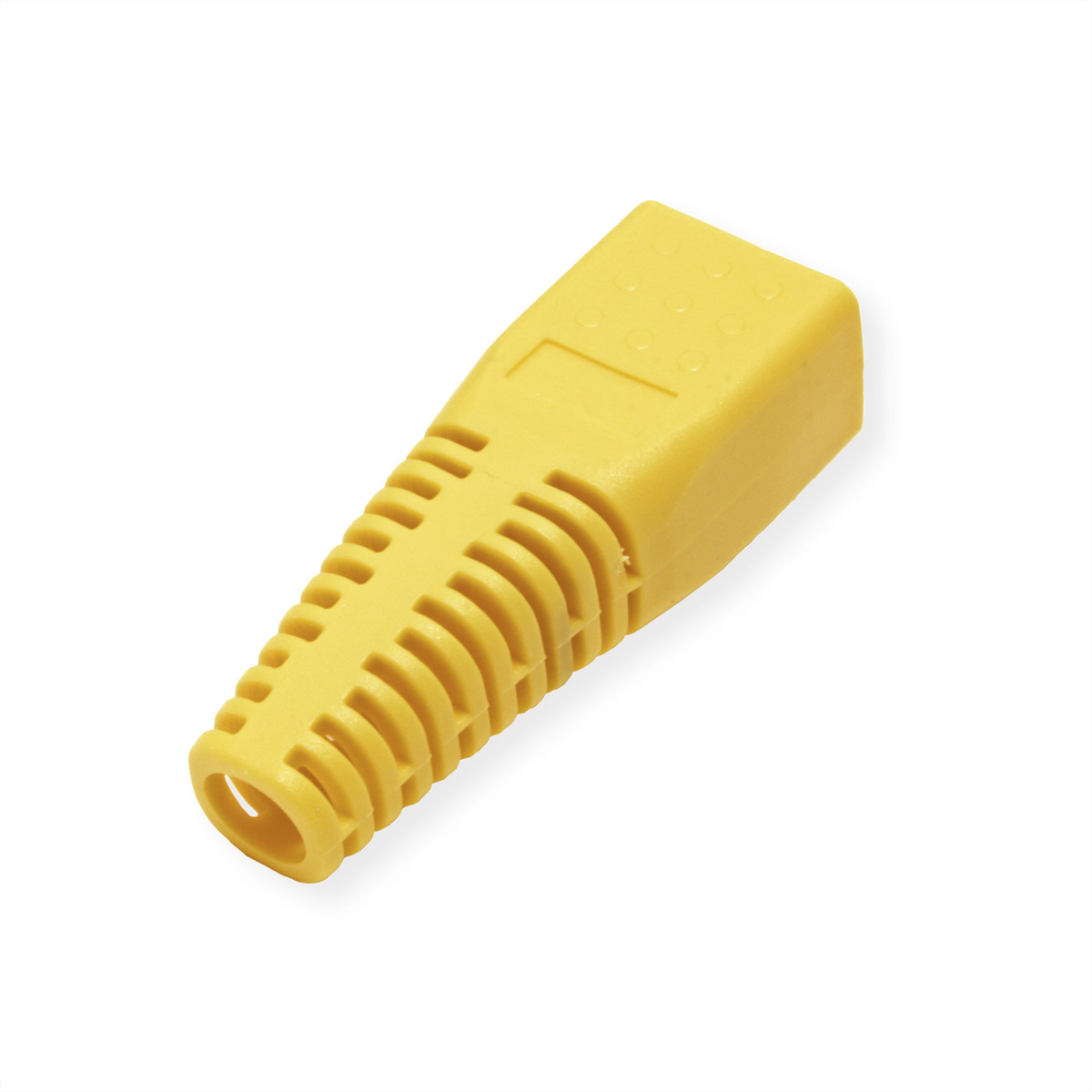 Buse jaune avec un design nervuré. Elle a un trou et une surface plate sur le dessus.