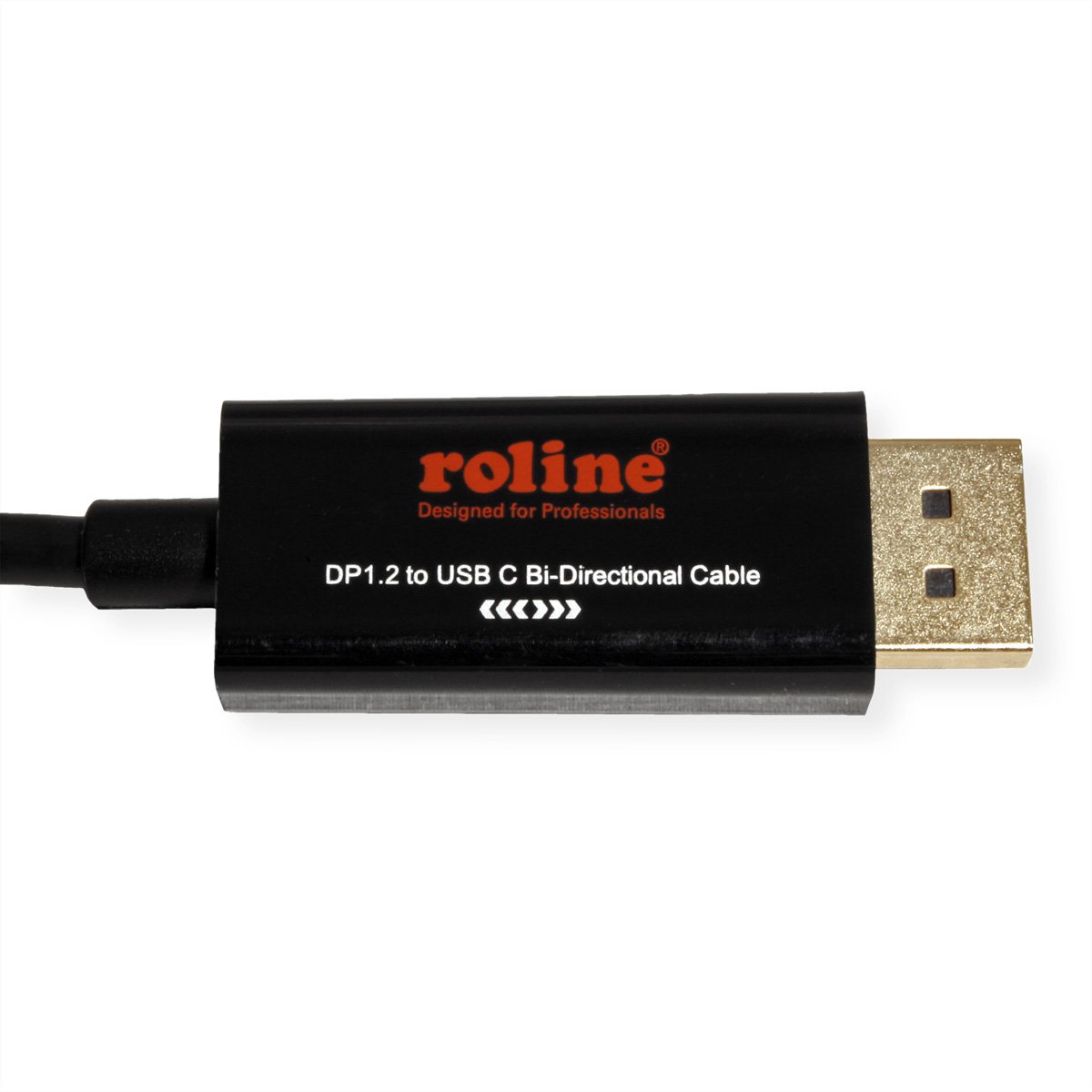 Câble USB-C noir avec un connecteur noir. Fond blanc.
