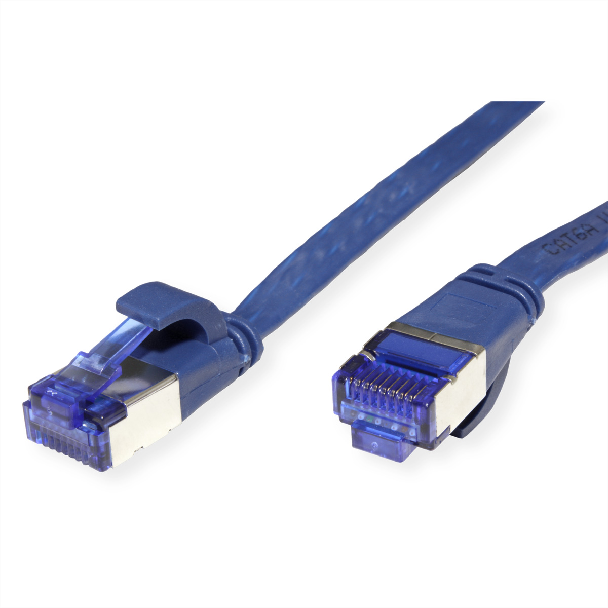 Zwei blaue Netzwerkkabel mit blauen Steckern.