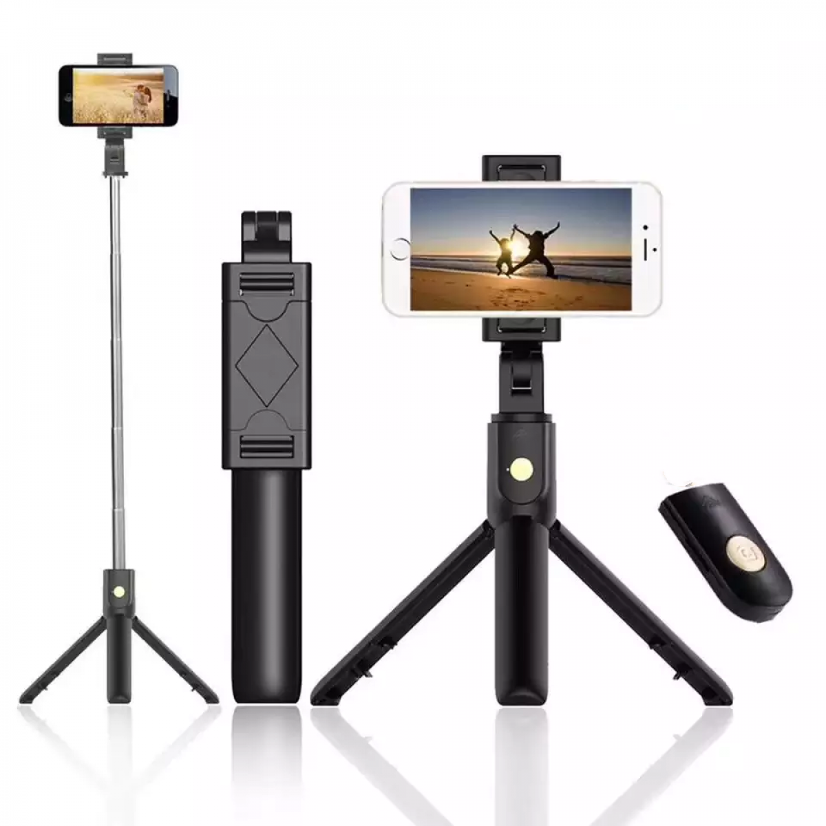 INF Selfiestick und Tripod mit schwarz Bluetooth Selfie Fernbedienung Stick