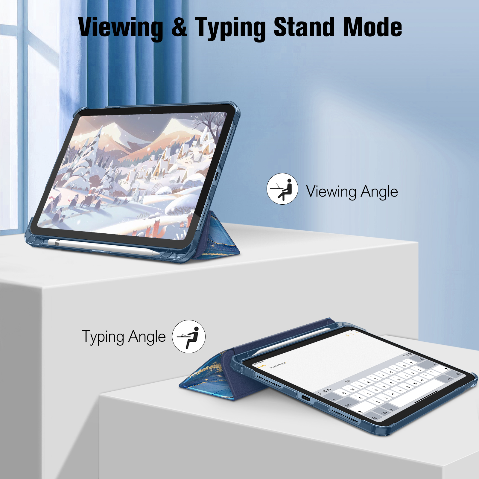 Zwei Tablets, eines im Betrachtungsmodus und das andere im Schreibmodus.