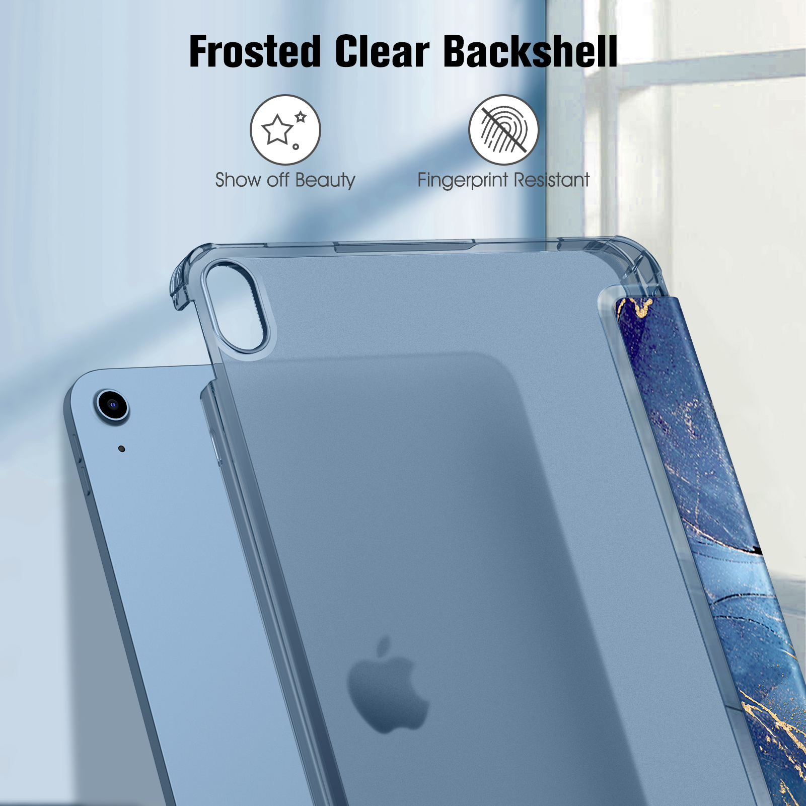 FINTIE Hülle Tablethülle Bookcover Apple für Marmor Blau Kunstleder, PC