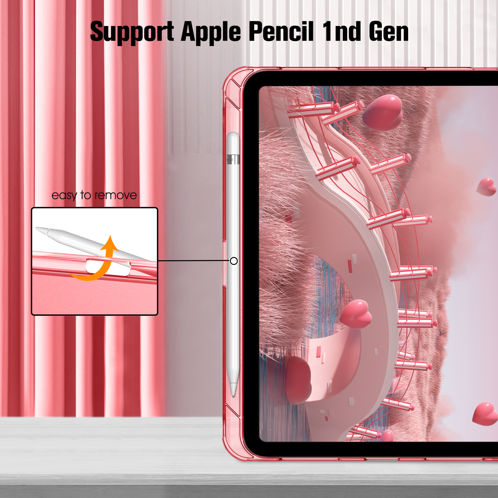 Tablet mit Apple Pencil, Hülle, Herzen und Anweisungen.