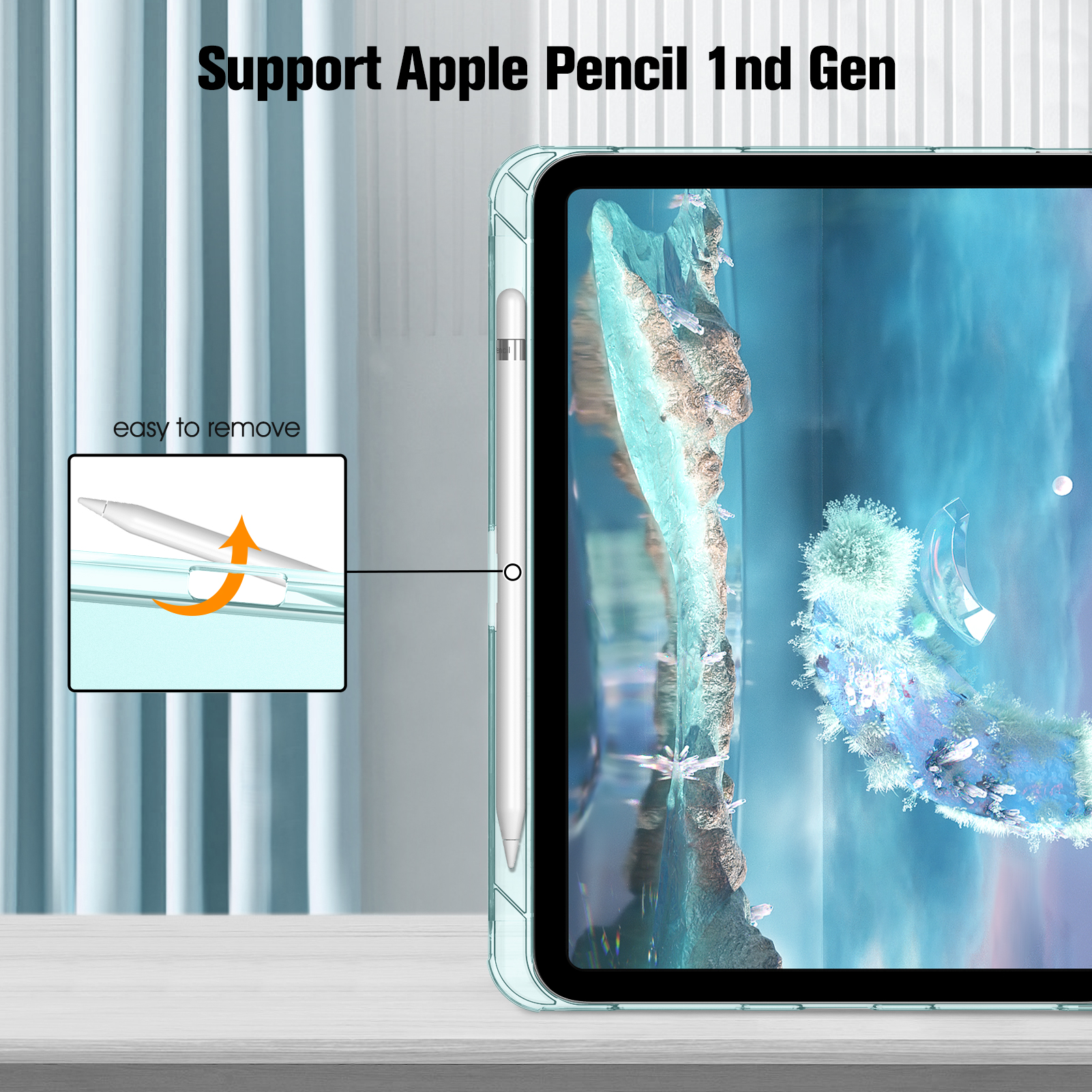 Tablet in einer Hülle mit einem Stift. Der Stift befindet sich in der Nähe des Bildschirms.