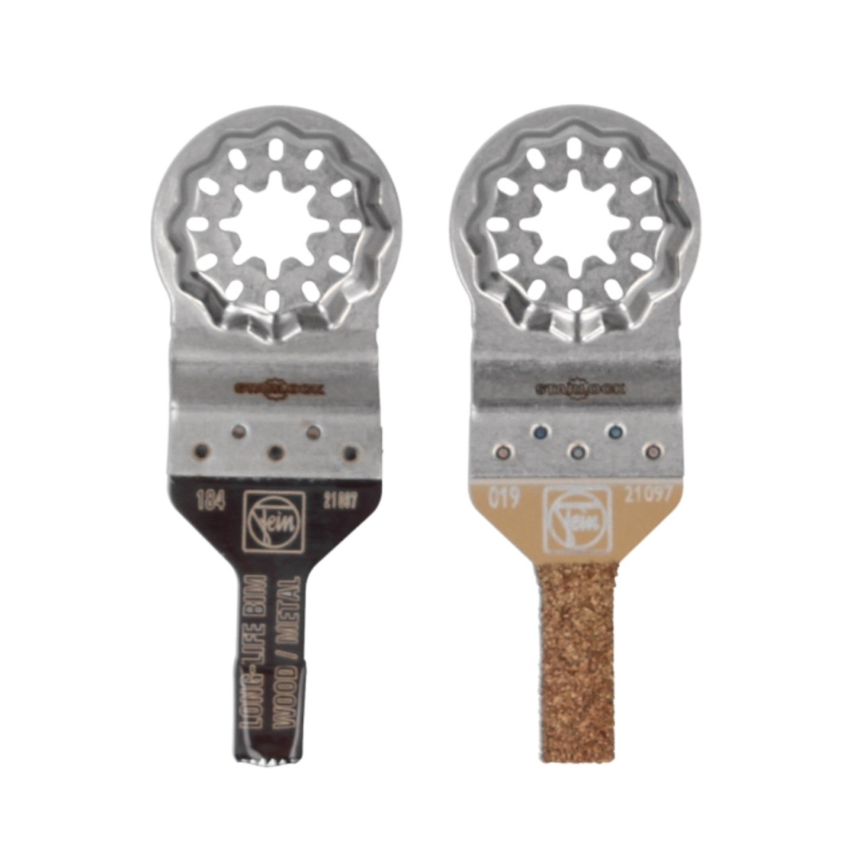 Zwei Metallsägeblätter mit unterschiedlichen Schneidkanten, mit Text, für Holz und Metall.