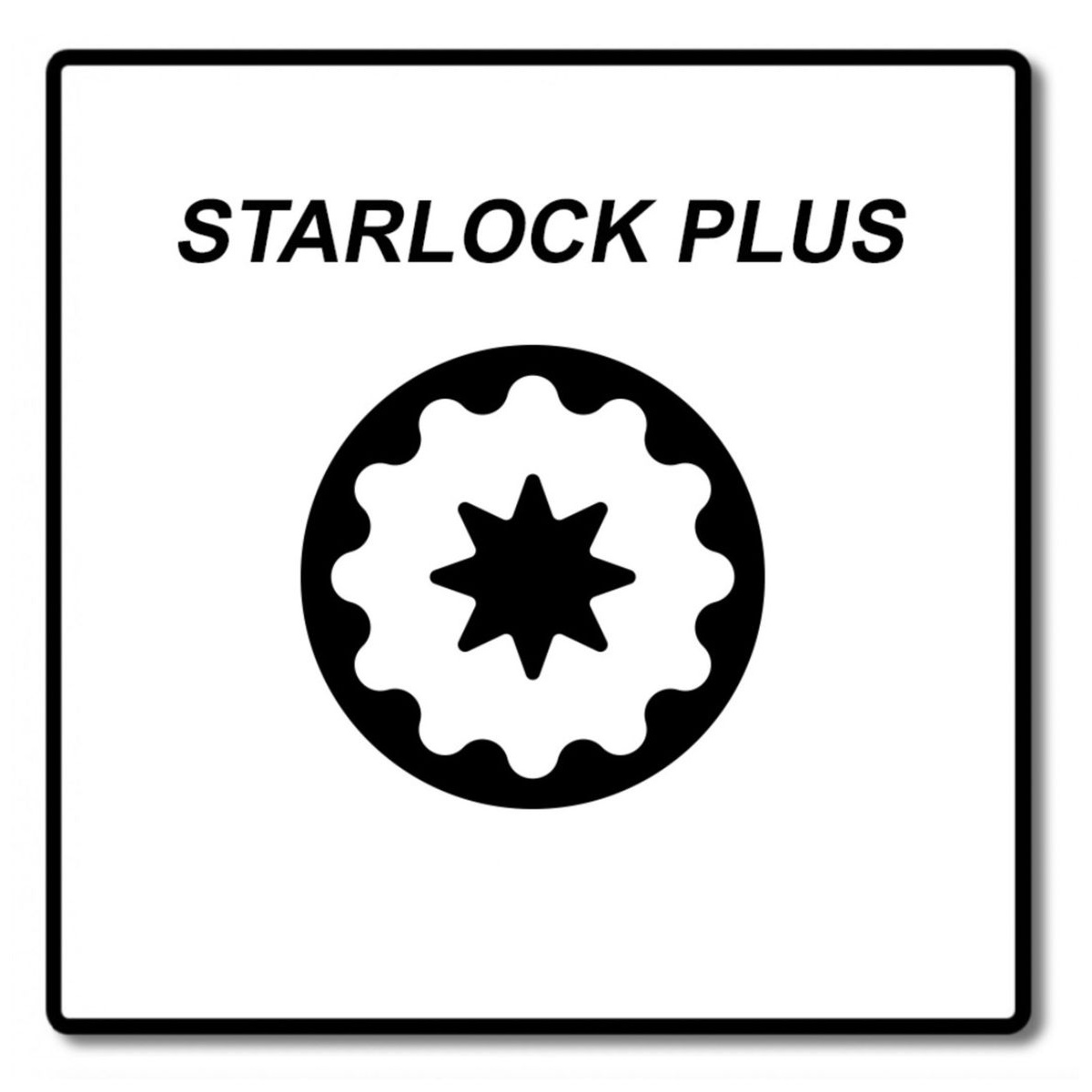 Quadratisches Bild mit STARLOCK PLUS Text. Ein schwarzes sternförmiges Design in einem weißen Kreis.