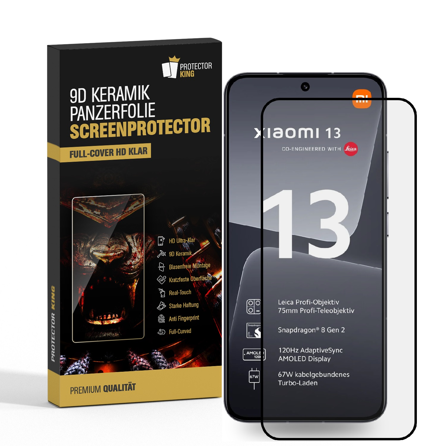 PROTECTORKING 1x Keramik Panzerfolie ANTI-SHOCK KLAR Displayschutzfolie(für 13) Xiaomi