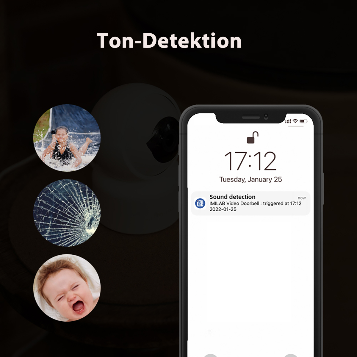 Telefonbildschirm zeigt Tonerkennung, ausgelöst durch Video-Türklingel.