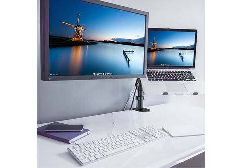 HFTEK (HF282LM+D15) für Bildschirme von 13 bis 27 Zoll + Laptophalter  Monitor Halterung, Schwarz, Aluminium