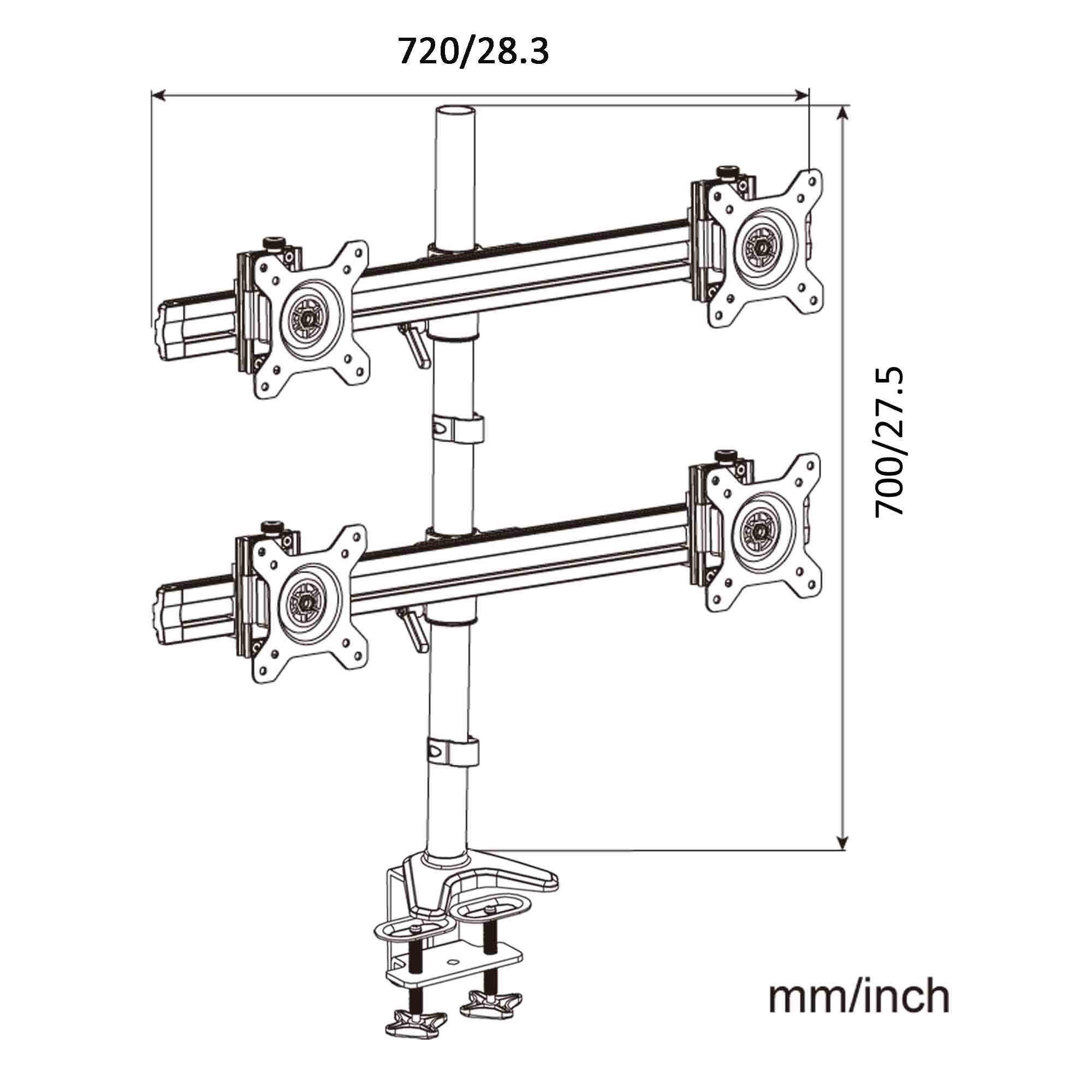 Monitor 4-fach Halterung, Schwarz, (MP240C-L) Aluminium HFTEK