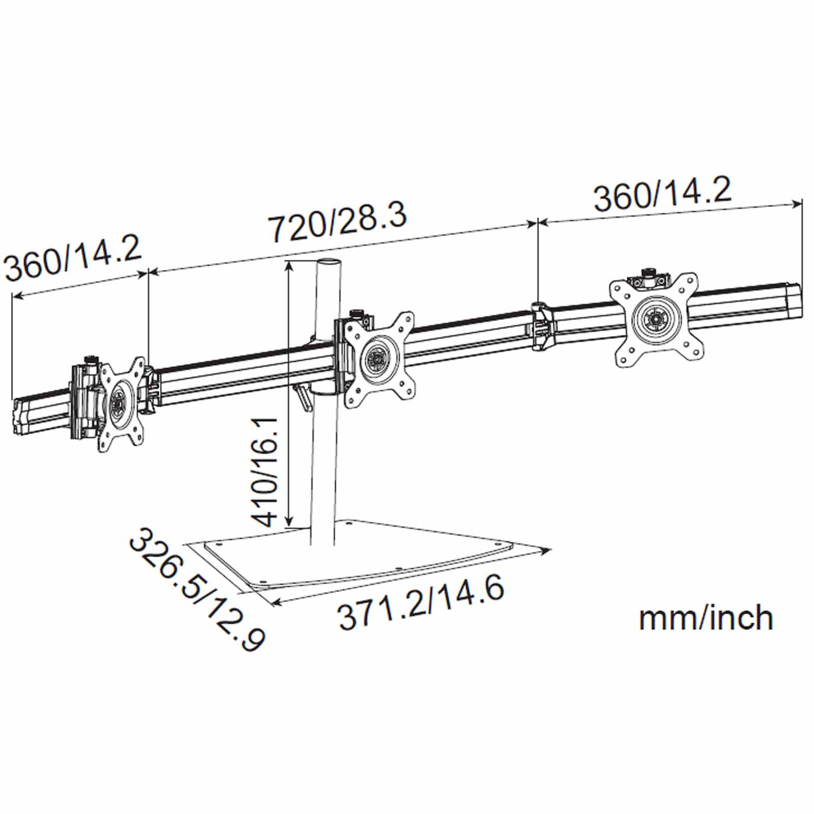Monitor Aluminium Schwarz, HFTEK Halterung, (MP230S-L) 3-fach