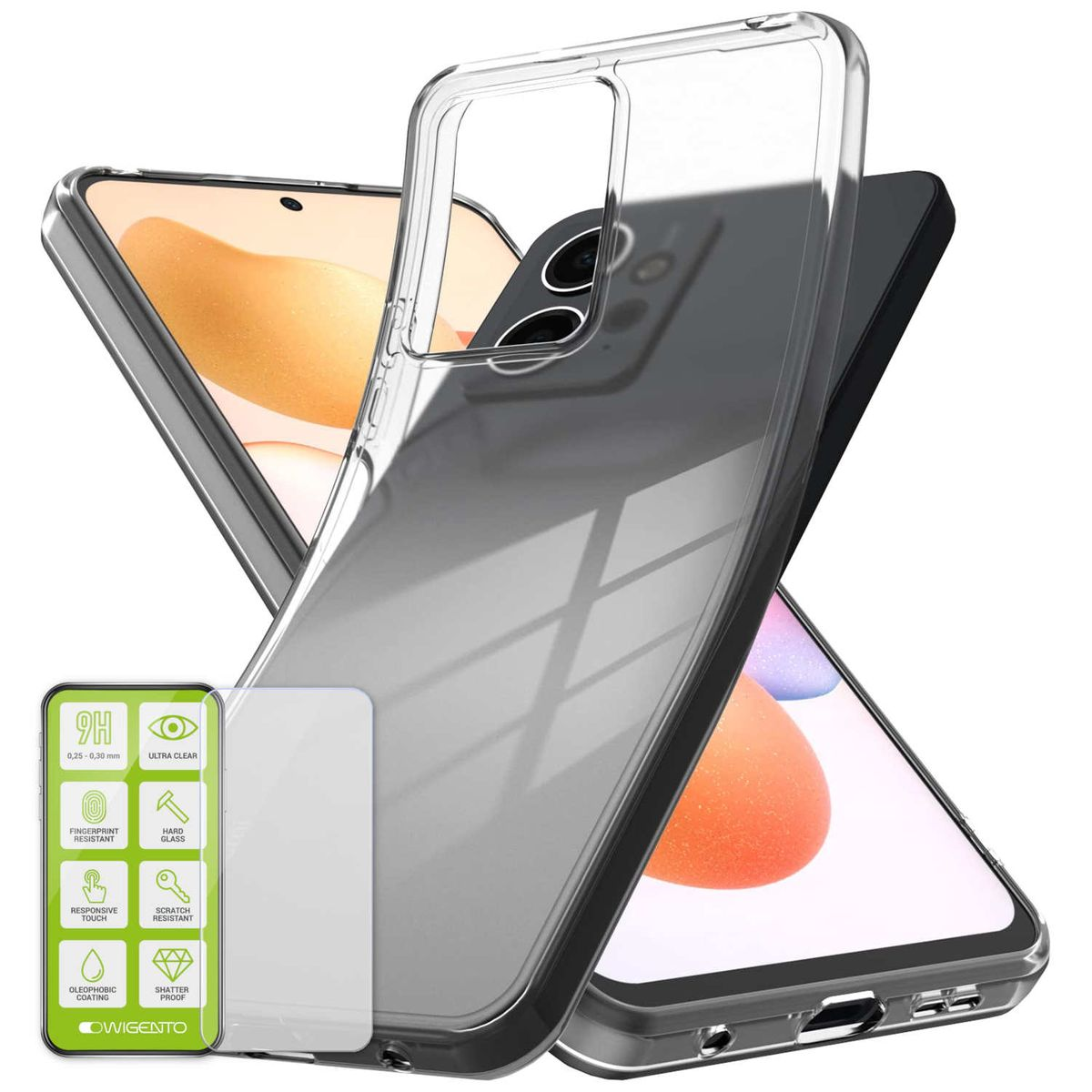 WIGENTO Produktset Backcover, 12 Schutz 4G, Redmi Note Silikon + dünn Folie, Xiaomi, Glas Hart Transparent